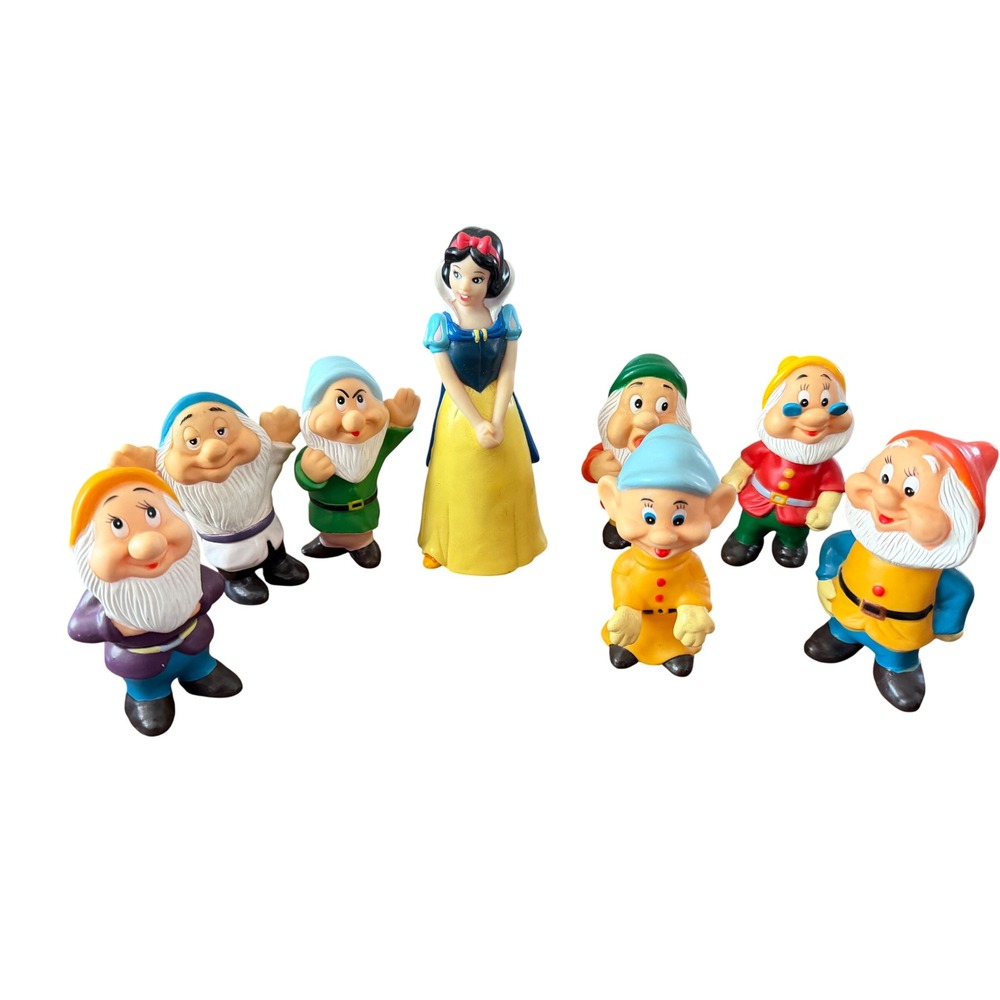 Vintage Disney Snow White and the Seven Dwarfs Figure Set 8 Pieces squeakers